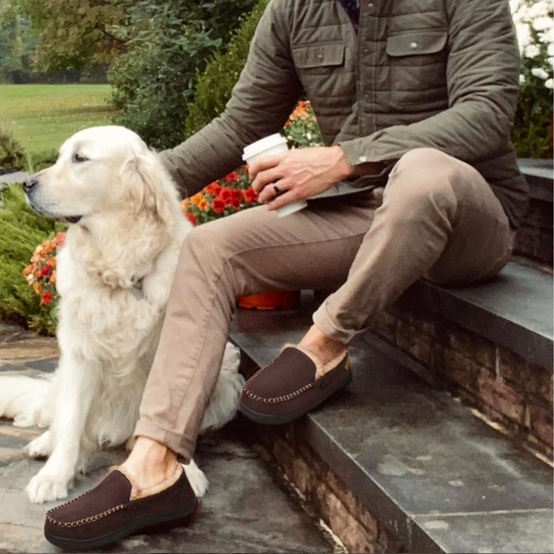 Zigzagger Men's Moccasin Slippers Memory Foam House Shoes, Indoor and Outdoor Warm Loafer Slippers, Tan, 11 M US - Image 5